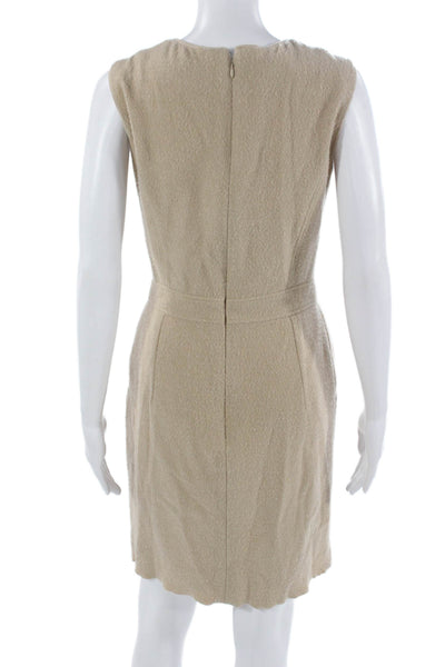Oscar de la Renta Women Knee Sheath Dress Beige Wool Blend Sleeveless Size 4