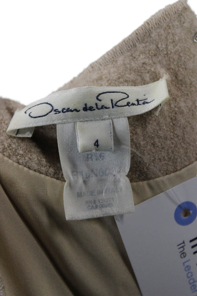 Oscar de la Renta Women Knee Sheath Dress Beige Wool Blend Sleeveless Size 4
