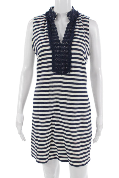 STS Sail To Sable Women Shift Tank Dress Navy Striped V-Neck Size M