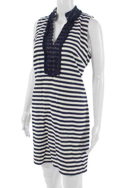 STS Sail To Sable Women Shift Tank Dress Navy Striped V-Neck Size M