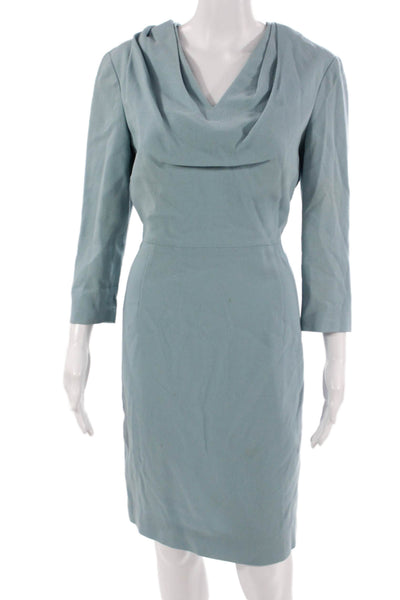 Carolina Herrera Womens Light Blue Wool Sheath Dress 3/4 Sleeve Size 8