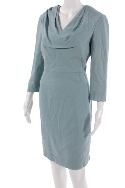 Carolina Herrera Womens Light Blue Wool Sheath Dress 3/4 Sleeve Size 8