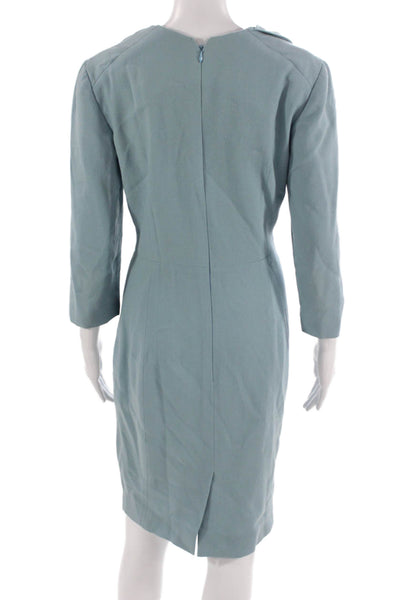 Carolina Herrera Womens Light Blue Wool Sheath Dress 3/4 Sleeve Size 8