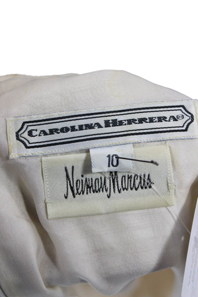Carolina Herrera Women Sheath Dress Beige Check Crew Neck Sleeveless Size 10