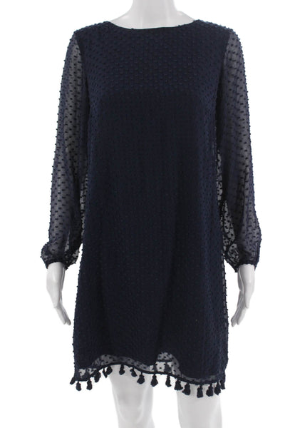 STS Sail To Sable Womens Dark Blue Polka Dot Shift Dress Long Sleeve Size 2