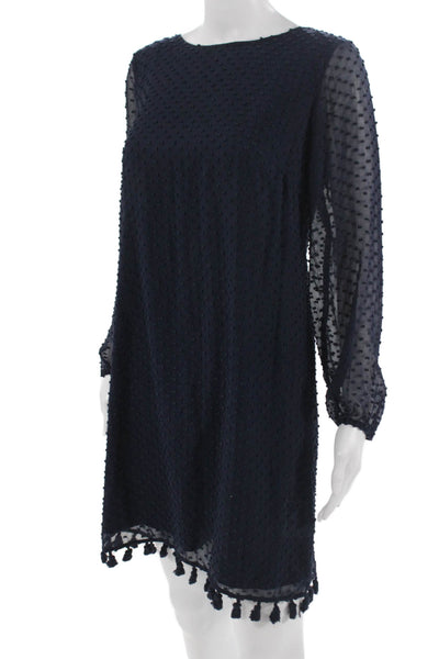 STS Sail To Sable Womens Dark Blue Polka Dot Shift Dress Long Sleeve Size 2