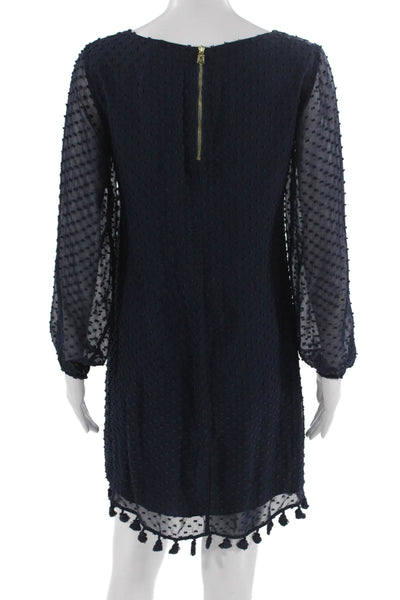 STS Sail To Sable Womens Dark Blue Polka Dot Shift Dress Long Sleeve Size 2