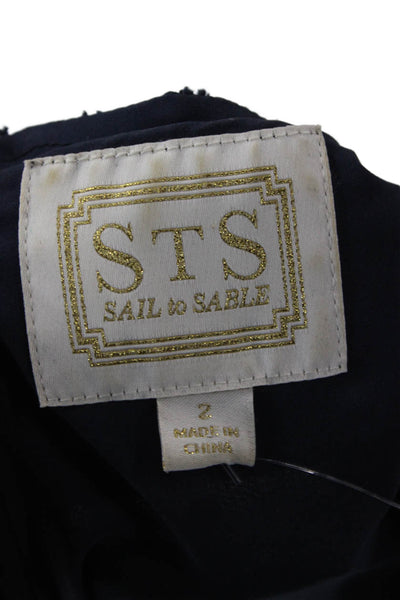STS Sail To Sable Womens Dark Blue Polka Dot Shift Dress Long Sleeve Size 2