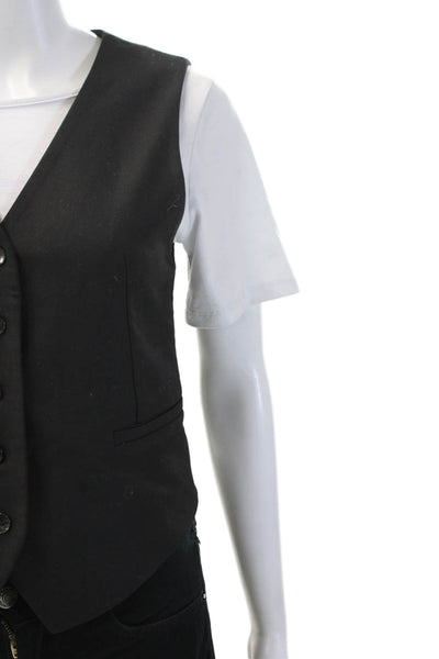 Zara Unisex Black V-Neck Button Vest Sleeveless Size XS