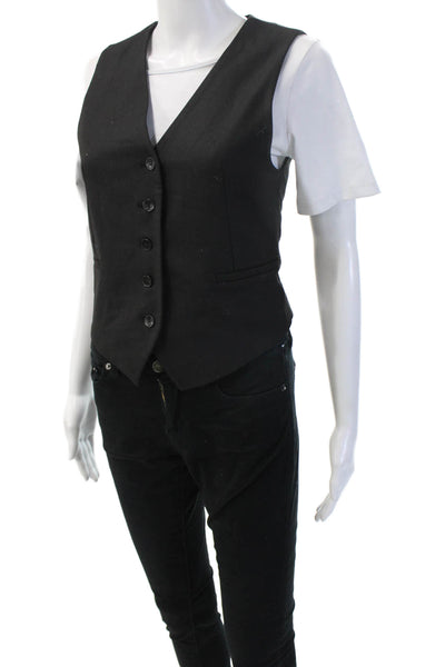 Zara Unisex Black V-Neck Button Vest Sleeveless Size XS