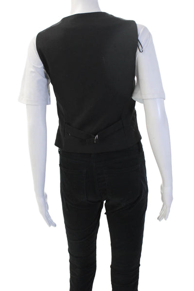 Zara Unisex Black V-Neck Button Vest Sleeveless Size XS