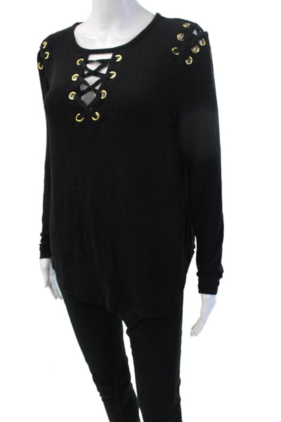 Generation Love Women Gothic Lace Up Long Sleeve Black Top Size S