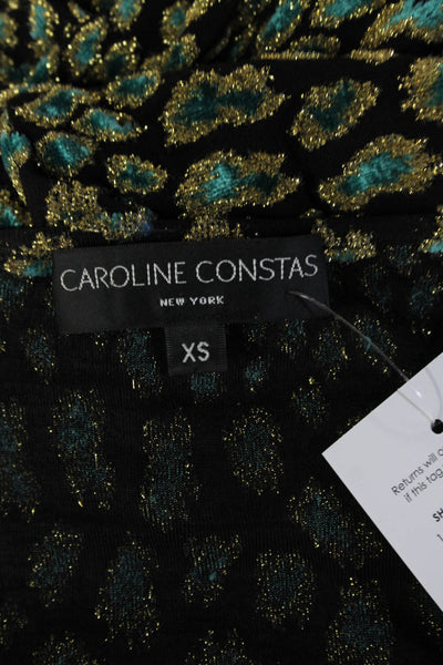 Caroline Constas Women Black V-Neck Leopard Viscose Long Sleeve Blouse Size XS