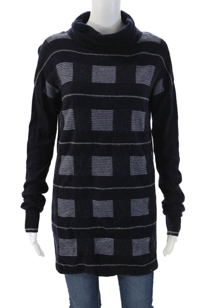 Joie Unisex Dark Blue Cashmere Turtleneck Check Pullover Long Sleeve Size S