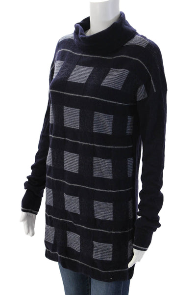 Joie Unisex Dark Blue Cashmere Turtleneck Check Pullover Long Sleeve Size S