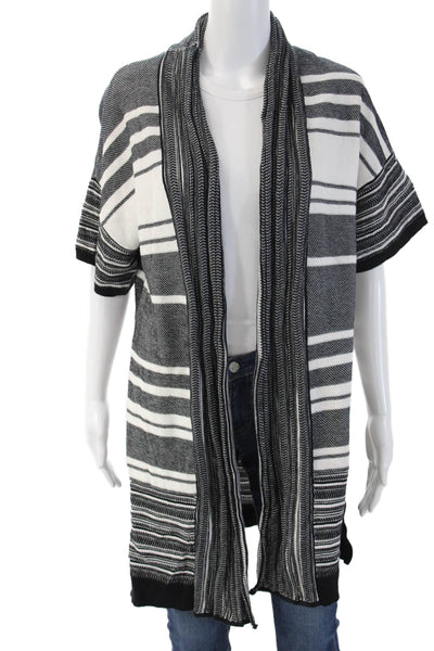 Vince Unisex Black Striped Cotton Cardigan Short Sleeve Size XS