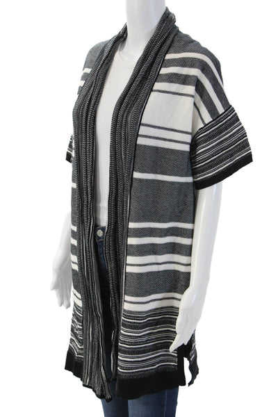 Vince Unisex Black Striped Cotton Cardigan Short Sleeve Size XS