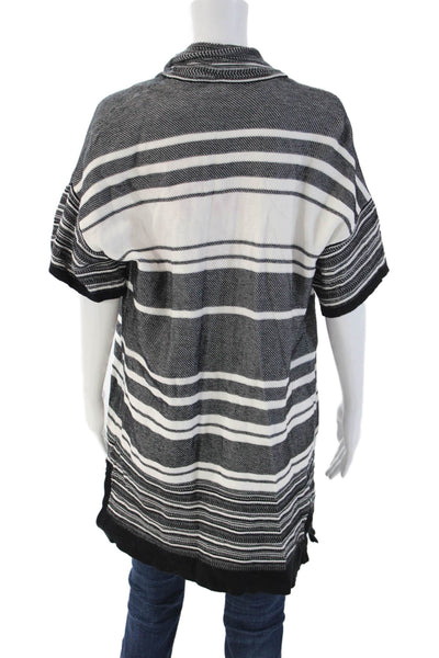 Vince Unisex Black Striped Cotton Cardigan Short Sleeve Size XS