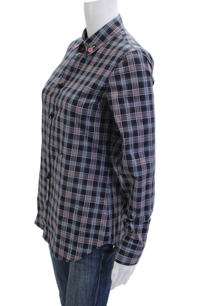Dsquared2 Womens Plaid Collared Button-Up Dark Blue Cotton Long Sleeve Size 40