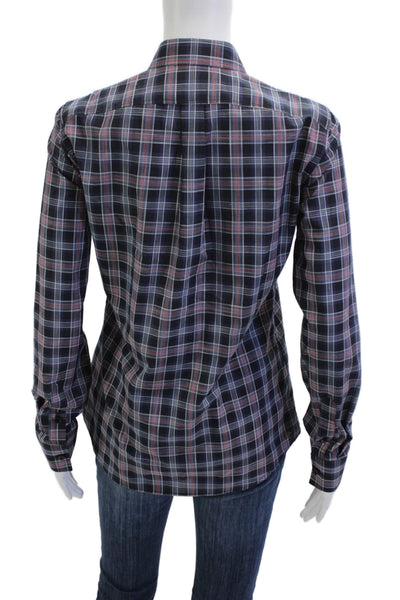 Dsquared2 Womens Plaid Collared Button-Up Dark Blue Cotton Long Sleeve Size 40