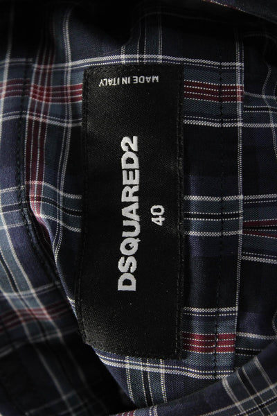 Dsquared2 Womens Plaid Collared Button-Up Dark Blue Cotton Long Sleeve Size 40