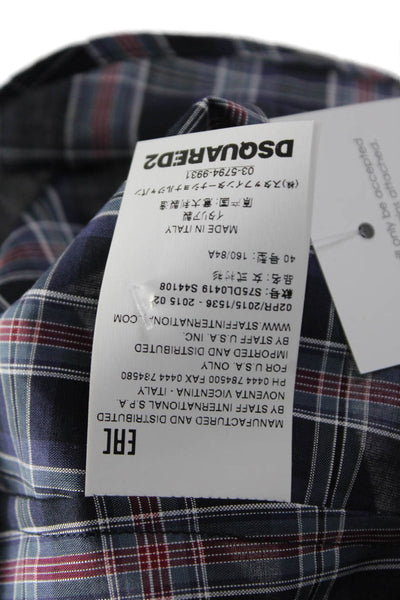 Dsquared2 Womens Plaid Collared Button-Up Dark Blue Cotton Long Sleeve Size 40
