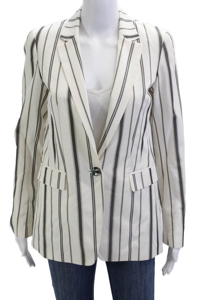Lafayette 148 New York Womens Striped One Button Long Sleeve Blazer White Size 2