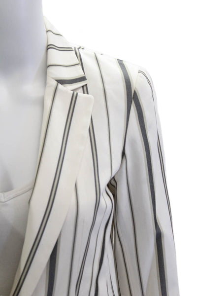 Lafayette 148 New York Womens Striped One Button Long Sleeve Blazer White Size 2