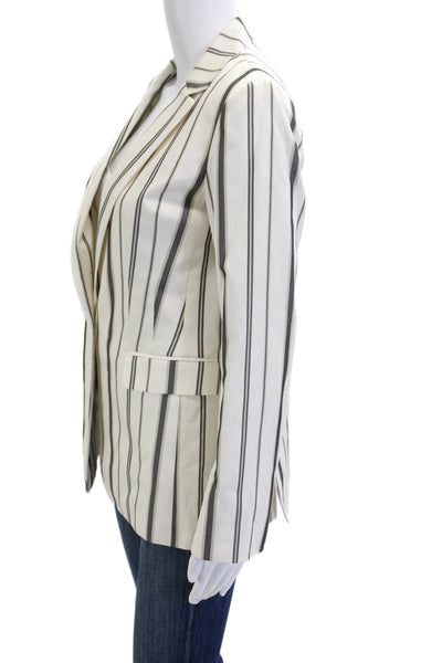 Lafayette 148 New York Womens Striped One Button Long Sleeve Blazer White Size 2