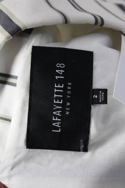 Lafayette 148 New York Womens Striped One Button Long Sleeve Blazer White Size 2