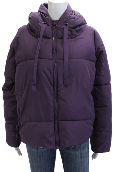 Zara Womens Puffer Quilted Jacket Purple High Neck Drawstring Size M