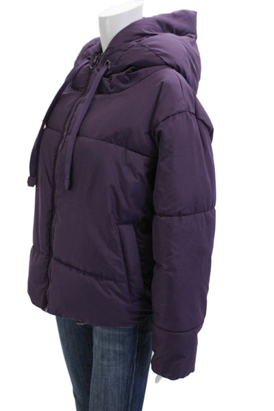 Zara Womens Puffer Quilted Jacket Purple High Neck Drawstring Size M