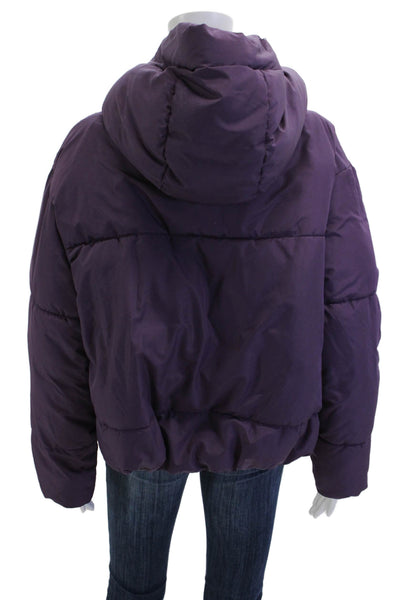 Zara Womens Puffer Quilted Jacket Purple High Neck Drawstring Size M