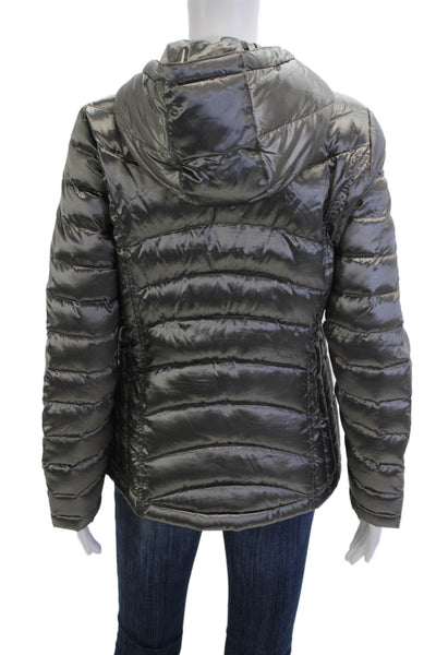 Andrew Marc Womens Quilted Puffer Jacket Gray Packable Down High Neck Size S