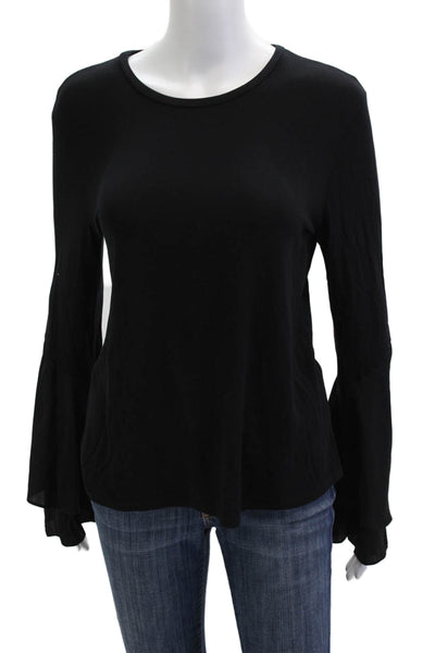 Generation Love Women Basic Black Polyester Round Neck Long Sleeve Top Size S