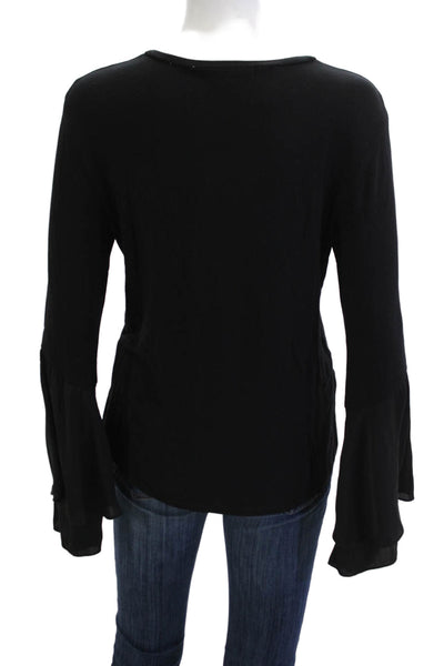 Generation Love Women Basic Black Polyester Round Neck Long Sleeve Top Size S