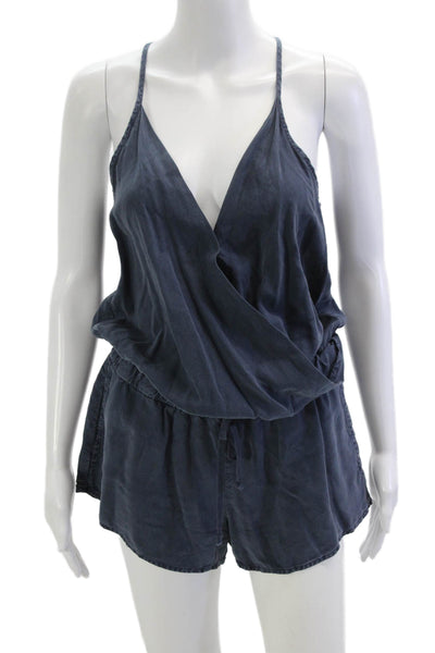 Bella Dahl Womens Sleeveless V-Neck Tencel Romper Dark Blue Size S