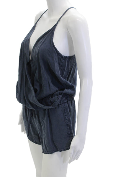 Bella Dahl Womens Sleeveless V-Neck Tencel Romper Dark Blue Size S