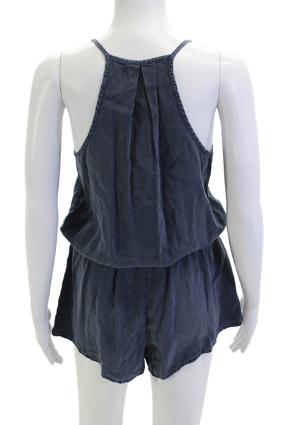 Bella Dahl Womens Sleeveless V-Neck Tencel Romper Dark Blue Size S