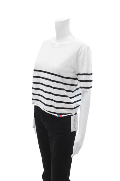 Kule Women Cropped Striped Cotton Round Neck Short Sleeve T-Shirt Size M
