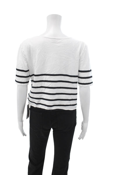 Kule Women Cropped Striped Cotton Round Neck Short Sleeve T-Shirt Size M