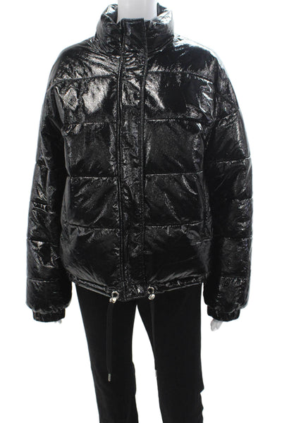 Zara Women Black Quilted Puffer Jacket High Neck Drawstring Size M