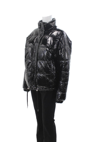 Zara Women Black Quilted Puffer Jacket High Neck Drawstring Size M