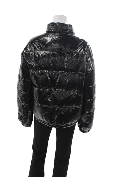 Zara Women Black Quilted Puffer Jacket High Neck Drawstring Size M