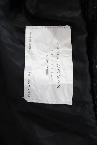 Zara Women Black Quilted Puffer Jacket High Neck Drawstring Size M