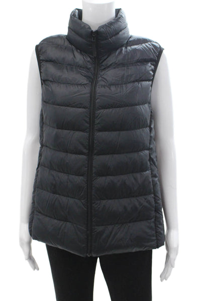 Uniqlo Women Sleeveless Quilted Puffer Jacket Black Nylon Zip High Neck Size L