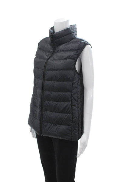 Uniqlo Women Sleeveless Quilted Puffer Jacket Black Nylon Zip High Neck Size L
