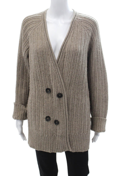 J Crew Unisex Beige Striped V-Neck Cardigan Button Closure Size L
