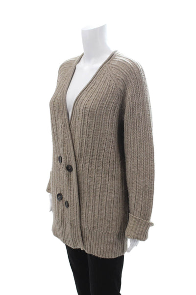 J Crew Unisex Beige Striped V-Neck Cardigan Button Closure Size L