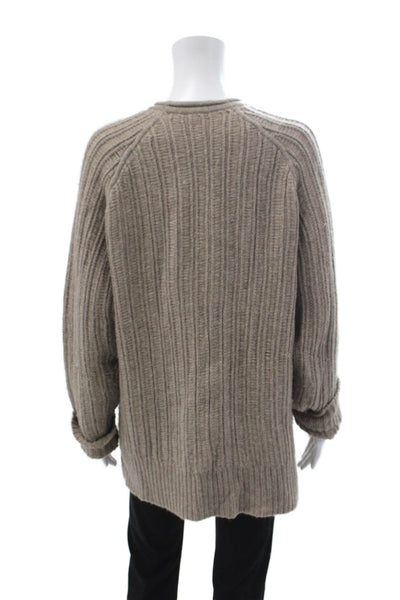J Crew Unisex Beige Striped V-Neck Cardigan Button Closure Size L